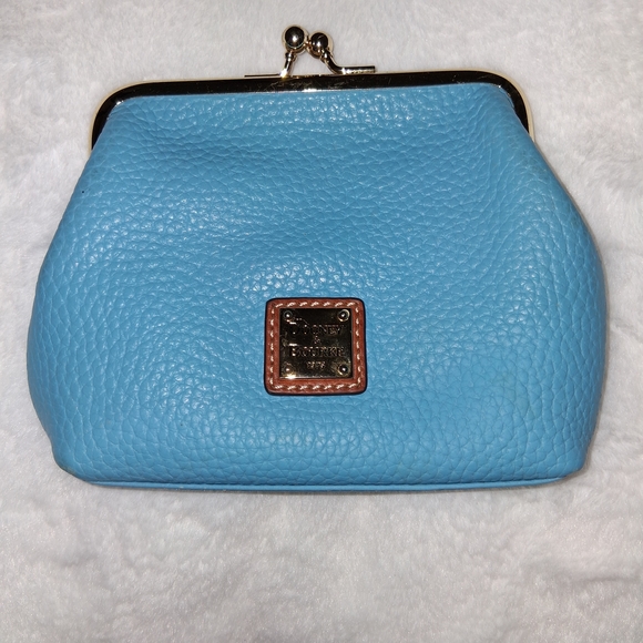 Dooney & Bourke Sky Blue Leather Coin Purse With Card Slots - Picture 1 of 3